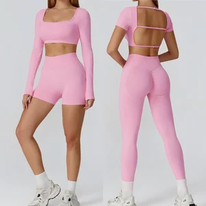 Custom Logo Seamless Sportswear Beauty Back Long Sleeve Active Yoga Wear Workout Gym Fitness Sets for Women