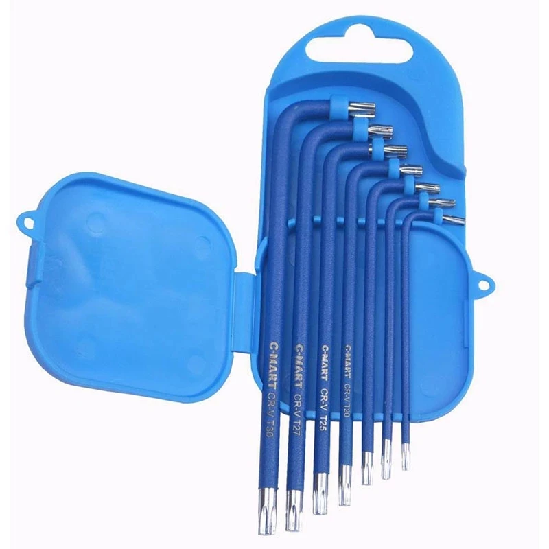 C-Mart  7pcs Hand Tools T9-T30 Wrench Internal Hexagonal Wrenches CR-V 6 Stars Key L Type Torx Key Set Wrench