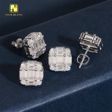 Ready To Ship Baguette Screw Back Classic Hip Hop Jewelry Ear Studs 925 Sterling Silver VVS Moissanite Stud Earring For Women