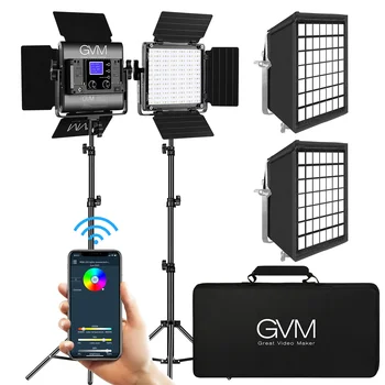 GVM-1000D 2pcs RGB Led Video Light with 2 Softboxes Photography Lighting Kit BT Control Full Color Video Lighting