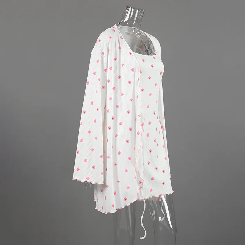 2026 knitted printed european and american style pajamas women's autumn best-selling long sleeve nightgown slip nightdress — detail