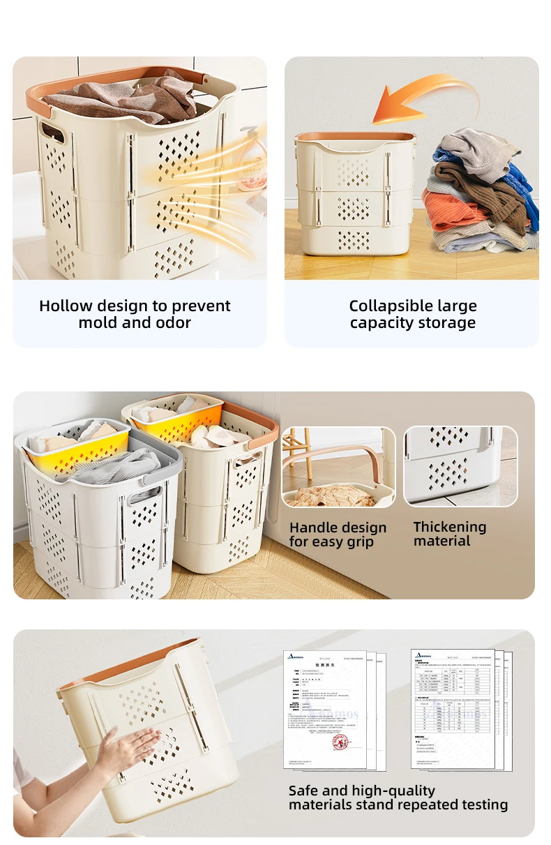 Wannuo Portable Collapsible Laundry Basket Breathable Large Clothes Storage Basket Collapsible Plastic Laundry Baskets manufacture