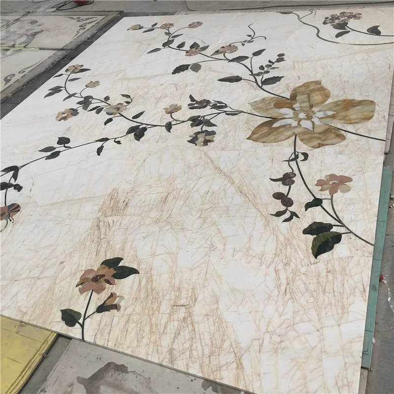 product flower inlay maeble tiles waterjet entrance floor pattern medallion medalion design marble waterjet flower design-5
