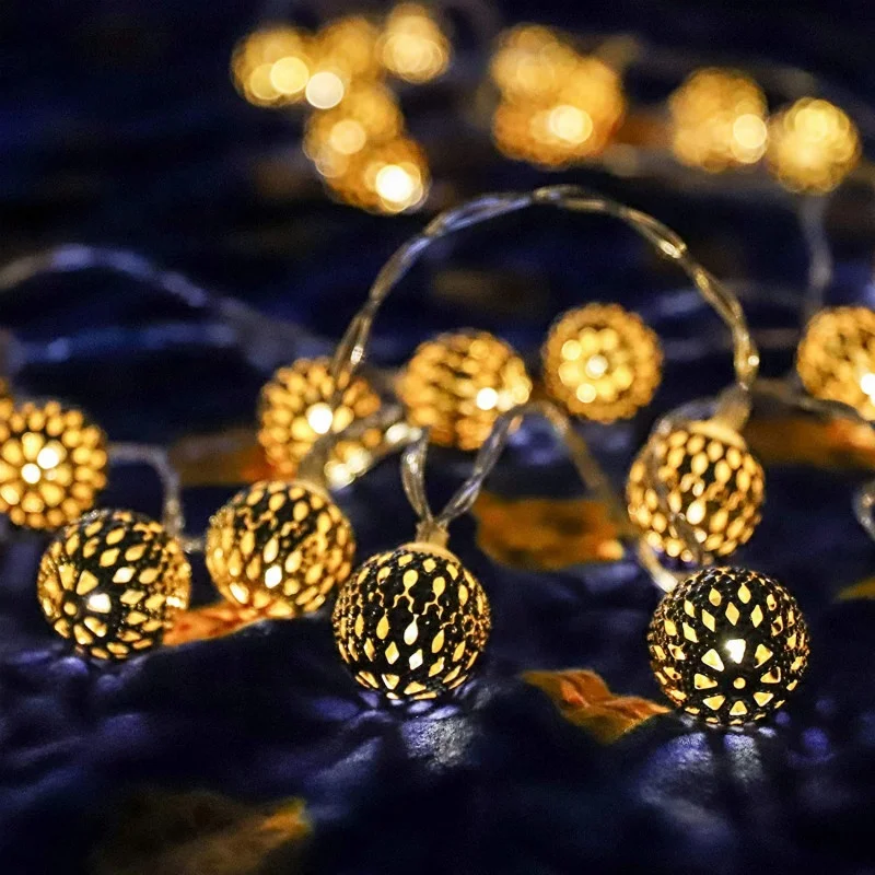 Battery Powered Moroccan Orb Silver Metal Balls String Lights LED
