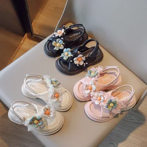 Floral Design Shoes Teen Girls Summer Wholesale Fashion Shoes for Children Women Princess Styles New Model Flat Kids Sandal