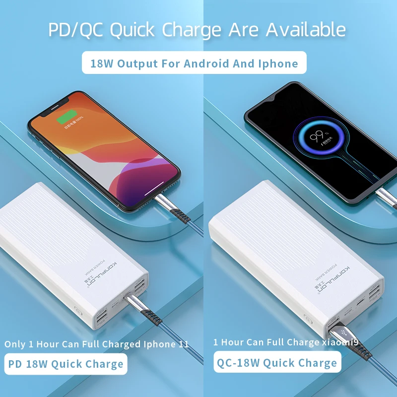 
Портативное зарядное устройство Konfulon для мобильных устройств QC 3,0 PD со светодиодным дисплеем, 40000 мАч, портативный аккумулятор для смартфонов 
