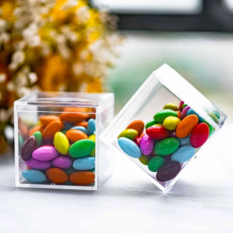 Acrylic Candy Box With Lid Acryl Party Favor Bin Small Clear Square
