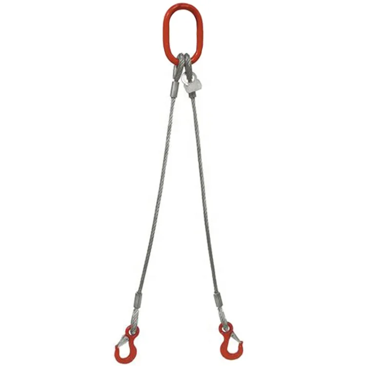 Lifting Sling Two Leg Bridle Steel Wire Rope Cable Sling with Hook High-Strength Industrial Use