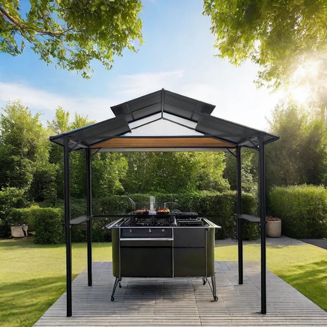 8x 7ft Double-Sided BBQ Grill Gazebo Canopy & Pergola for Barbecue Pavilion