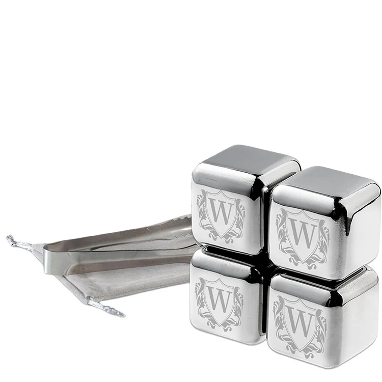 China Factory Wholesale Square Stainless Steel 304 Whiskey Ice Cubes 27mm Mirror Surface 12-Piece Freezer Proof -80 Cola/Wine with Custom Logo