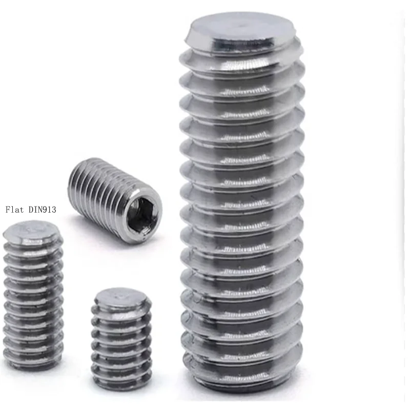 High precision Flat stainless steel hex socket set screw, flat head screw with A2 for gear and shaft M2/2.5/3/4/5/6/8/10