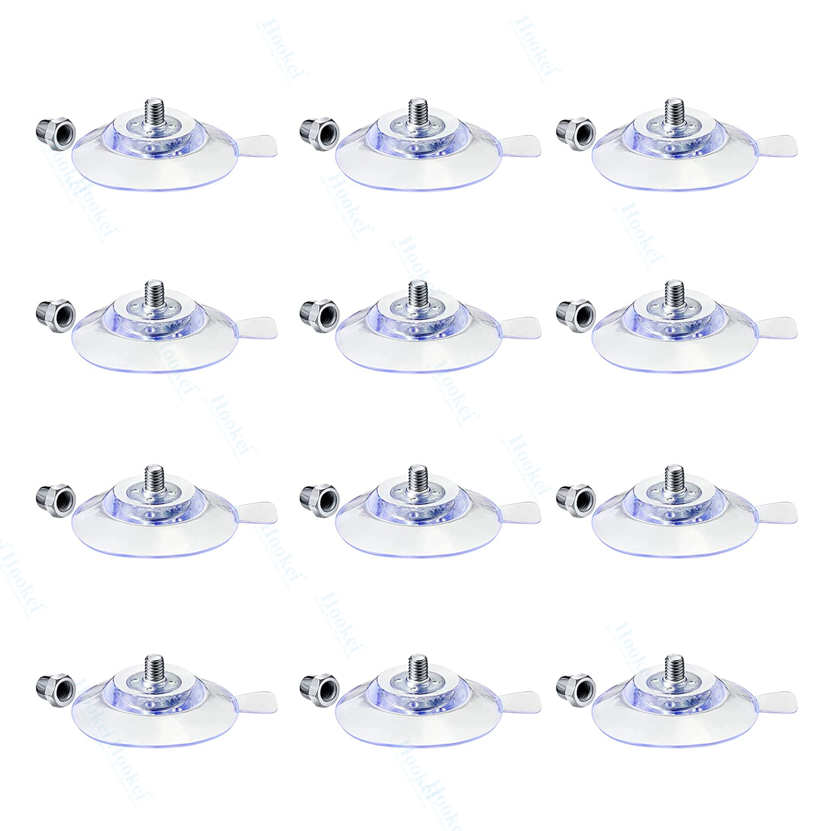 HangerSpace Set di 12 ganci a ventosa, in PVC trasparente, con ganci in metallo, ventose rimovibili, per cucina, bagno, doccia, porte in vetro (2 grandi, 6 medie, 4 piccole