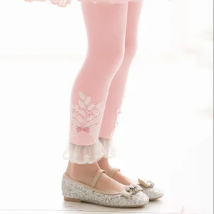 Spring Autumn Kids Corduroy Leggings with Embroidered Lace Bowknot Casual Pants OEM Supply