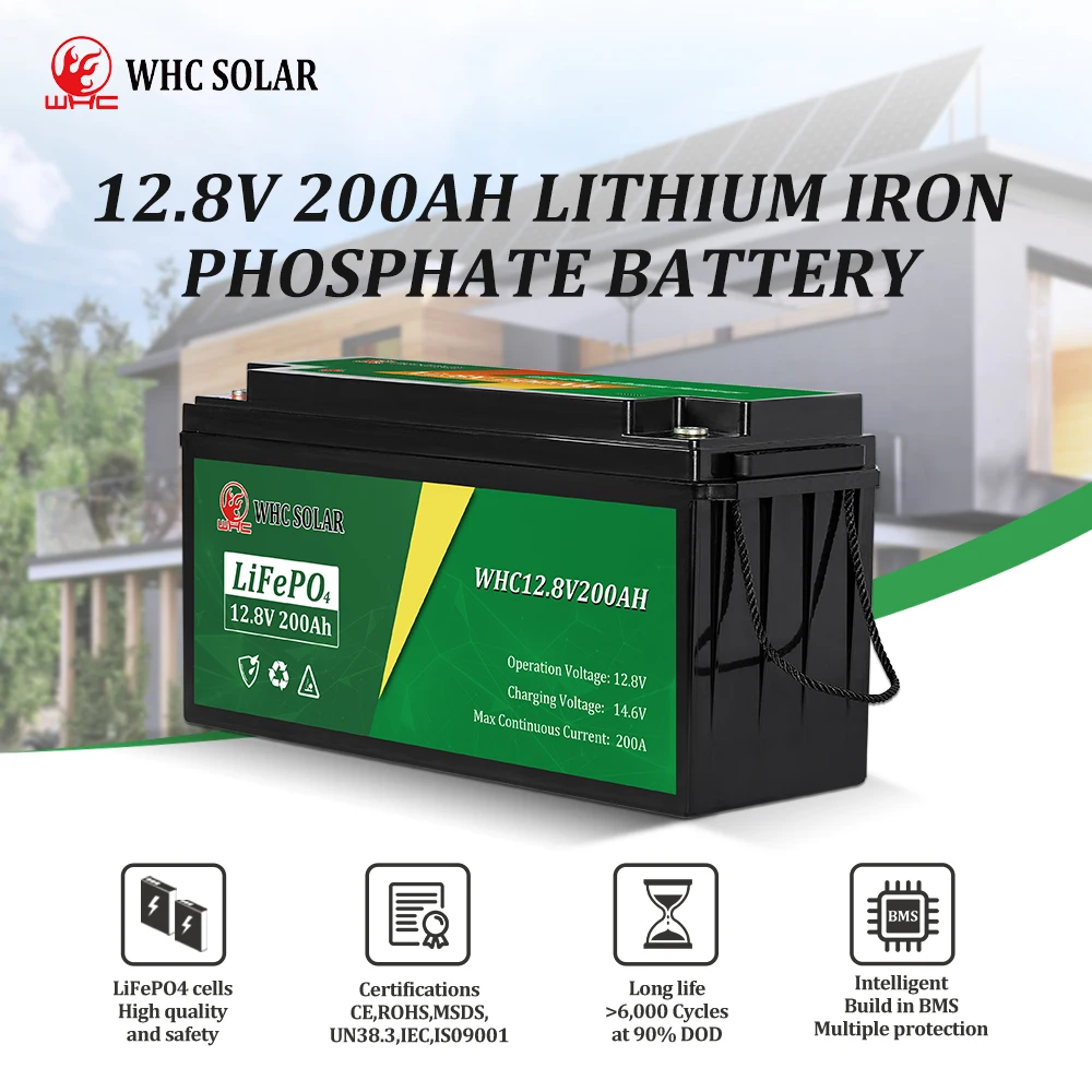 WHC Solar Panel With Battery Lifepo4 12V 48V  60V 100Ah 200Ah Lithium Iron Phosphate Battery