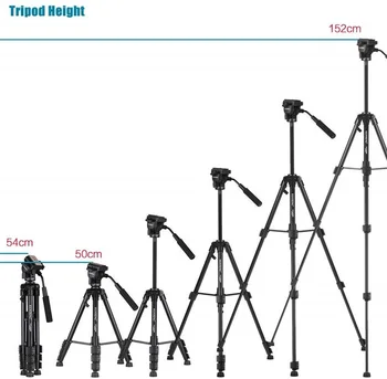 YUNTENG VCT-691 Portable Aluminum Alloy Video Tripod 4-Section Camera Tripod with Fluid Pan & Tilt Head Max Load 3kg detail image
