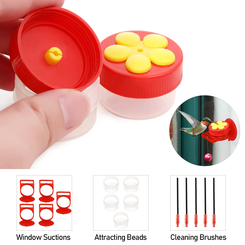 Mini Handheld Hummingbird Feeders Plastic Bird Feeders with Suction Cup Window Perch and Cleaning Brush for Outdoor Garden Use
