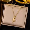 18k gold Rose pendant stainless steel necklace