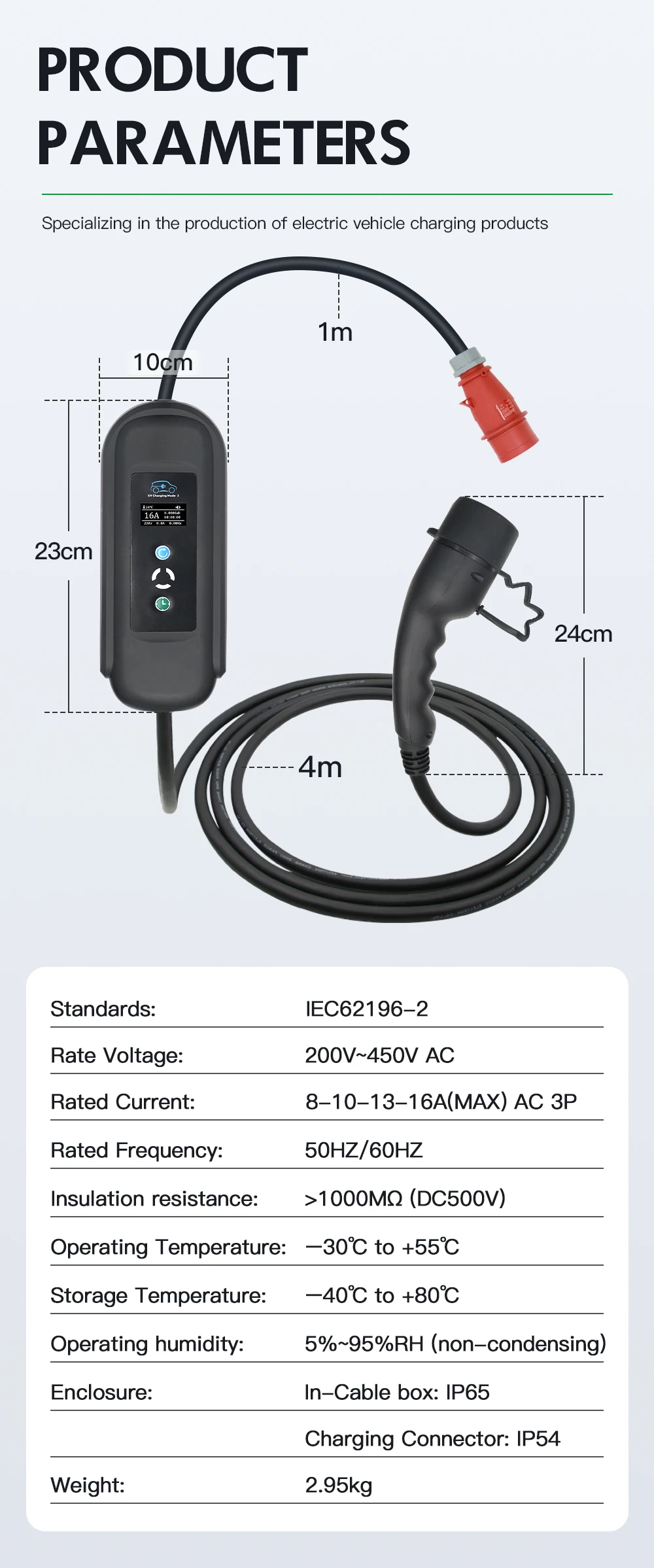 11 Kw Type2 16a 3 Phase Css2 Mode 2 Electric Car Portable Ev Mobile Charger Cable For Vw Id4
