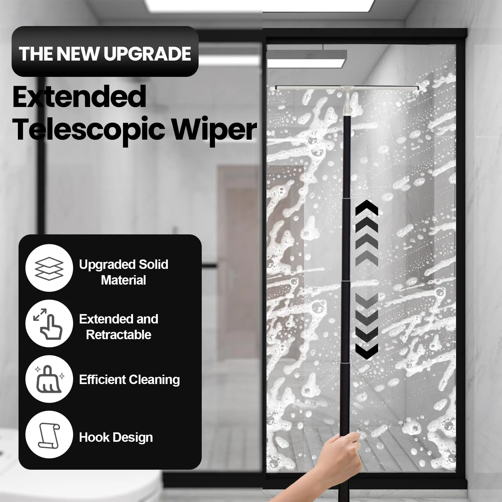 Allpurpose Shower Squeegee Telescopic Scraper Retractable Silicone Shower Squeegee Wholesale Floor Wipers Black Stainless Steel