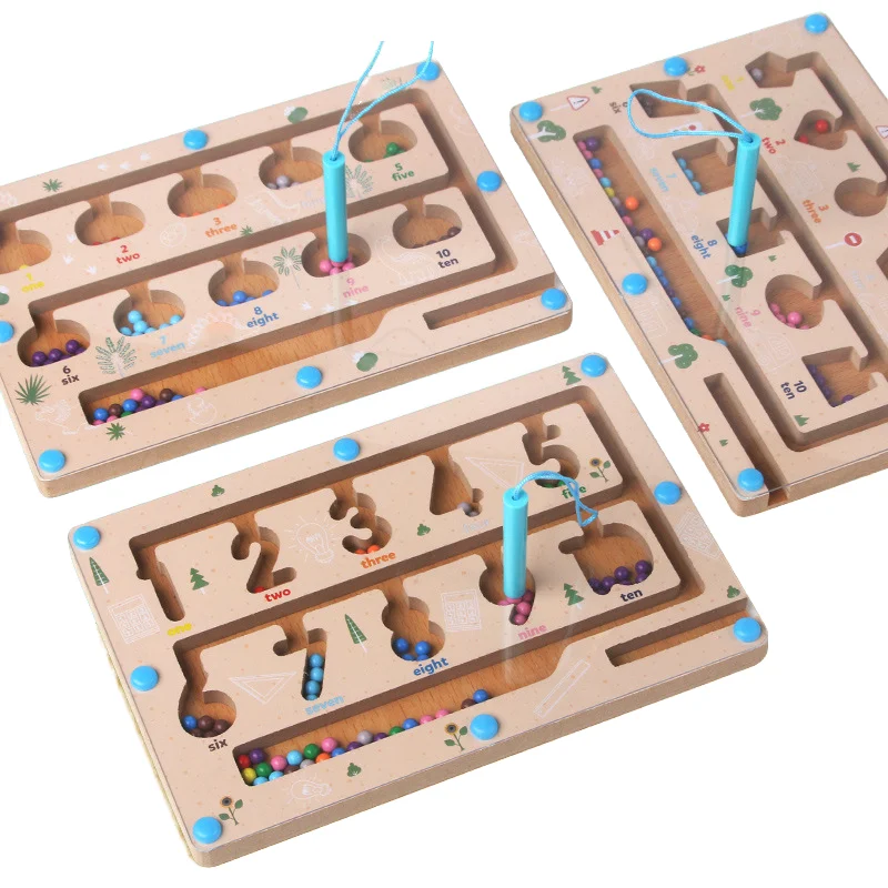 CPC CE Mainan Labirin Manik Magnetik Papan Puzzle Montessori Mainan Latihan Kontrol Pena Pendidikan Dini Bayi untuk Anak Laki-laki Perempuan