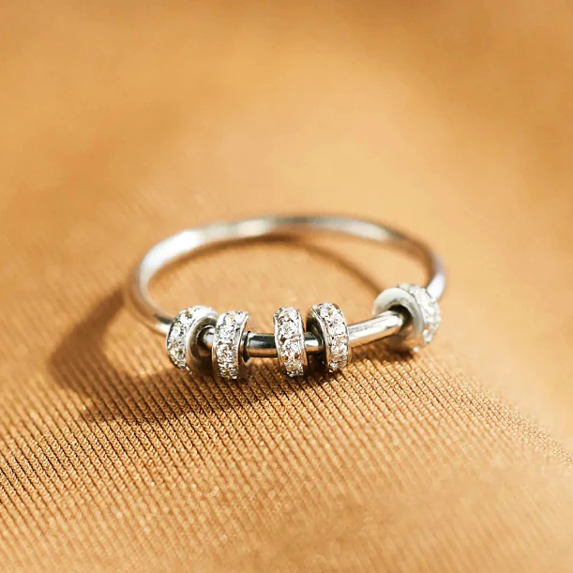 925 Sterling Silver Women Fingers Beautiful Color Zircon Spinner Ring Rotary Anxiety Ring