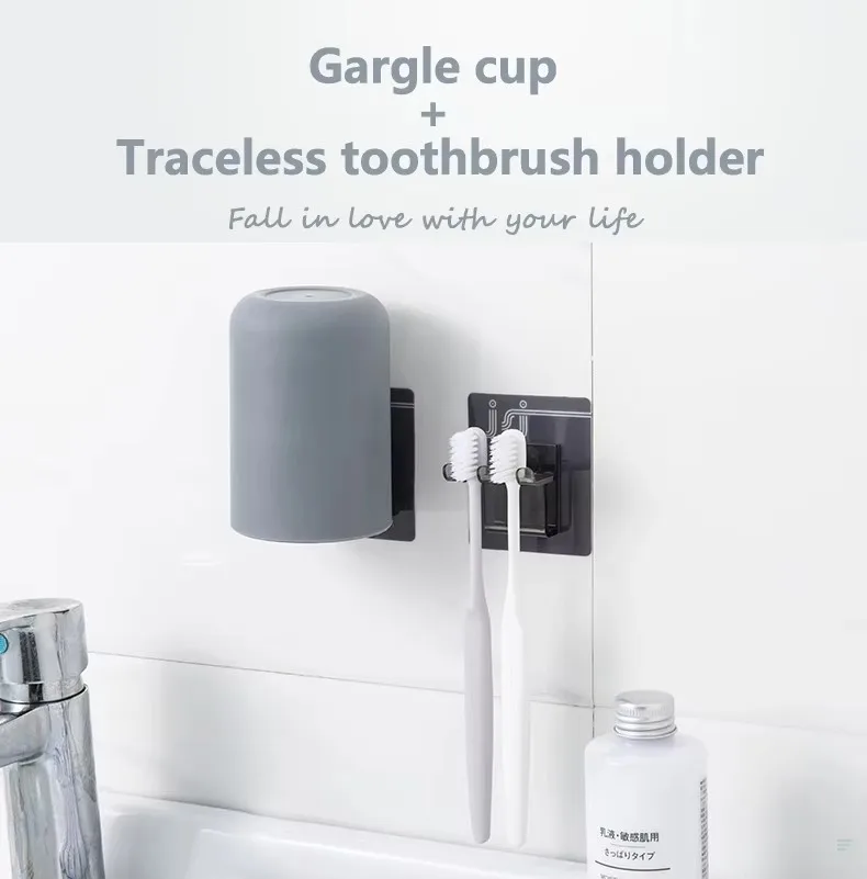 Portable Wall Mounted Plastic Toothbrush Wall Holder Cup for Bathroom Punch-free Toothbrush Holder details