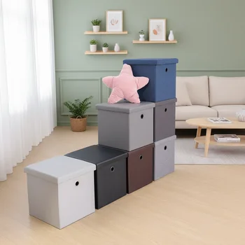 HStex Modern Foldable Fabric Storage Stool With Space Saving Design for Bedroom and Living Room