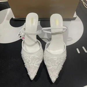 QuiteS 2026 New Embroidered Back Straps High Heels Slender Heels Sandals Sexy Party Wedding Shoes for Women