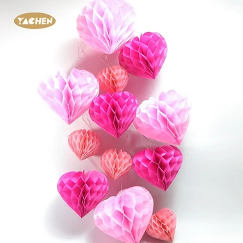 Yachen 12 Inch Heart Tissue Paper Pom Poms Paper Honeycomb Ball Hearts Decorations for Wedding Valentine's Day Engagement Decor