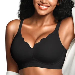 Womens Seamless Jelly Bras No Underwire Supportive Wireless Push up Full Coverage Bralette Comfort Scalloped T-Shirt Bra