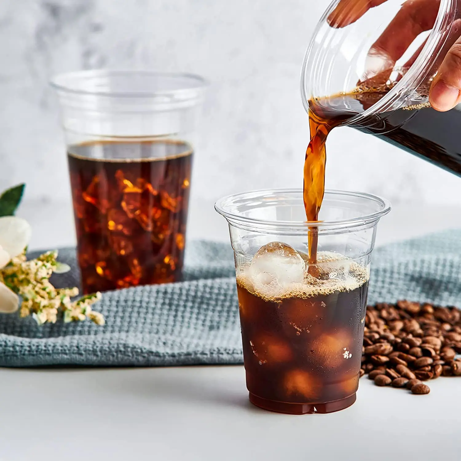 Plastic Packaging Disposable PET Clear Cups With Flat Lids Cold Beverage Takeaway Iced Coffee Latte Juice Tea Bottle 16 oz 500ml