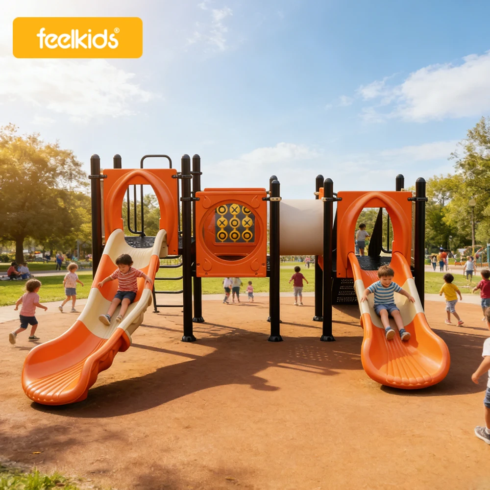 Feelkids Large Outdoor Playground Plastic Slide Playhouse Amusement Equipment for Kids Park School with  alt=
