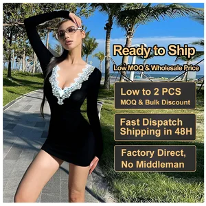Wholesale Black Lace Trim Bodycon Dress for Women Elegant Sexy Deep V-Neck Customizable Design Party Mini Dress