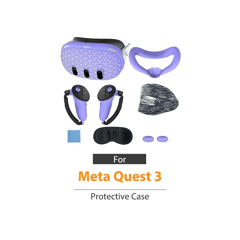 Vr Case For Meta Quest 3 Accessories Video Gaming Silicone Cover Mask Grip 7 Pieces Set Soft Protective