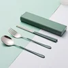 Set de 3 piezas verde: Palillos + Tenedor + Cuchara + Estuche