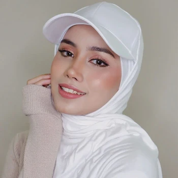 2022 Wholesale Supplier Ready To Wear Muslim Women Plain Shawl Instant Hijab With Baseball Cap Jersey Sport Hijab Scarf