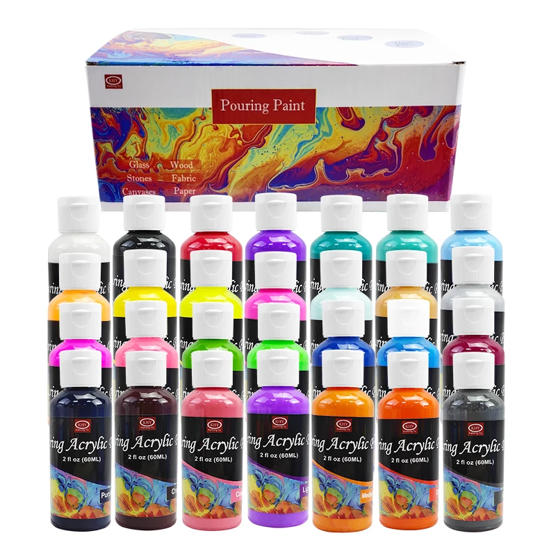 Acrylic Pouring Paint Set Of 4 Bottles (2oz/60ml) Bottles High Flow Liquid  Acrylic Paint For Canvas Wood Stone Glass Tile Paper Blue