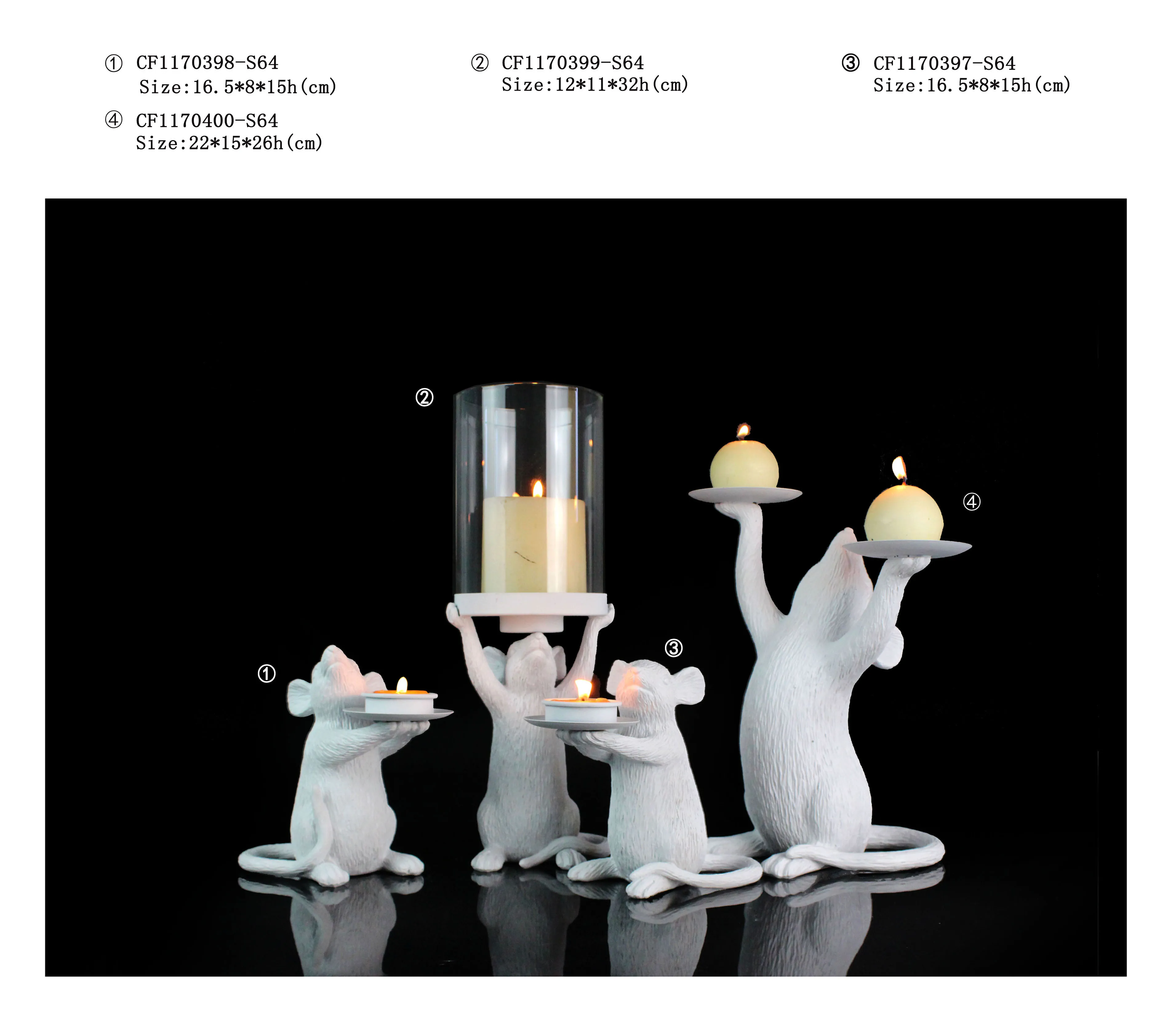 Amazon Resin Cute Mouse Set of 4 Animal Rat Candle holder White Color Sculpture Decorative For Home Decor factory