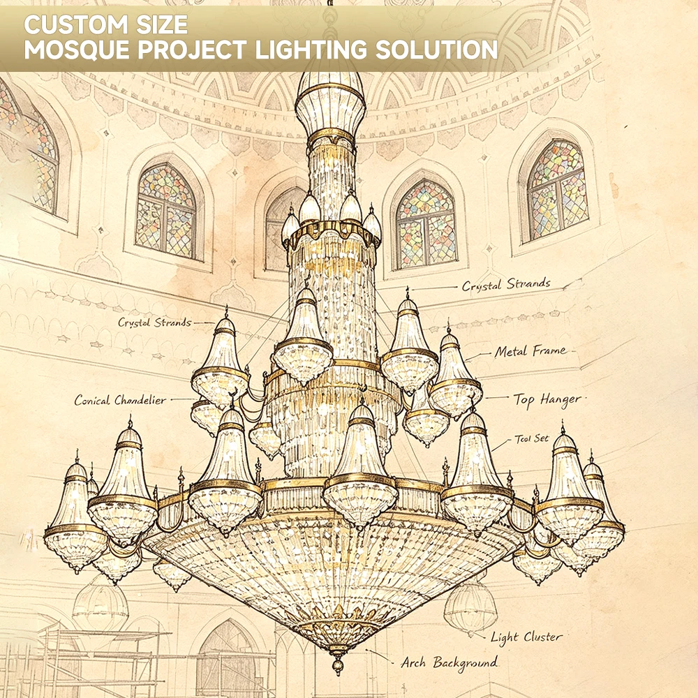 cpl-006 Grand Bespoke Crystal Mosque Chandelier – Oversized Islamic LED Lighting for Palace & Prayer Hall