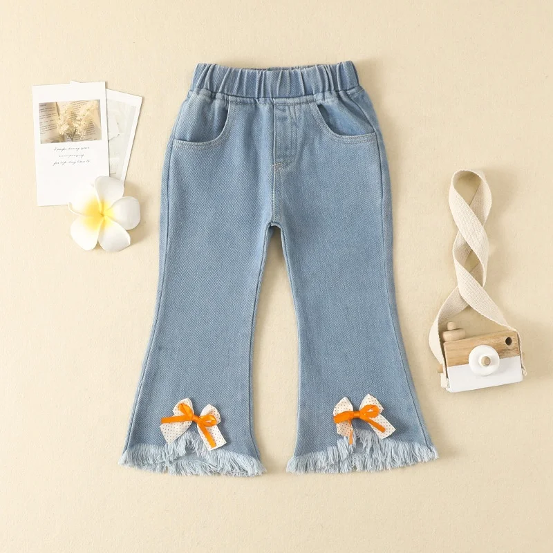 Spring Autumn Girls Jeans Kids Denim Trousers Bow Jeans For Teenager ...