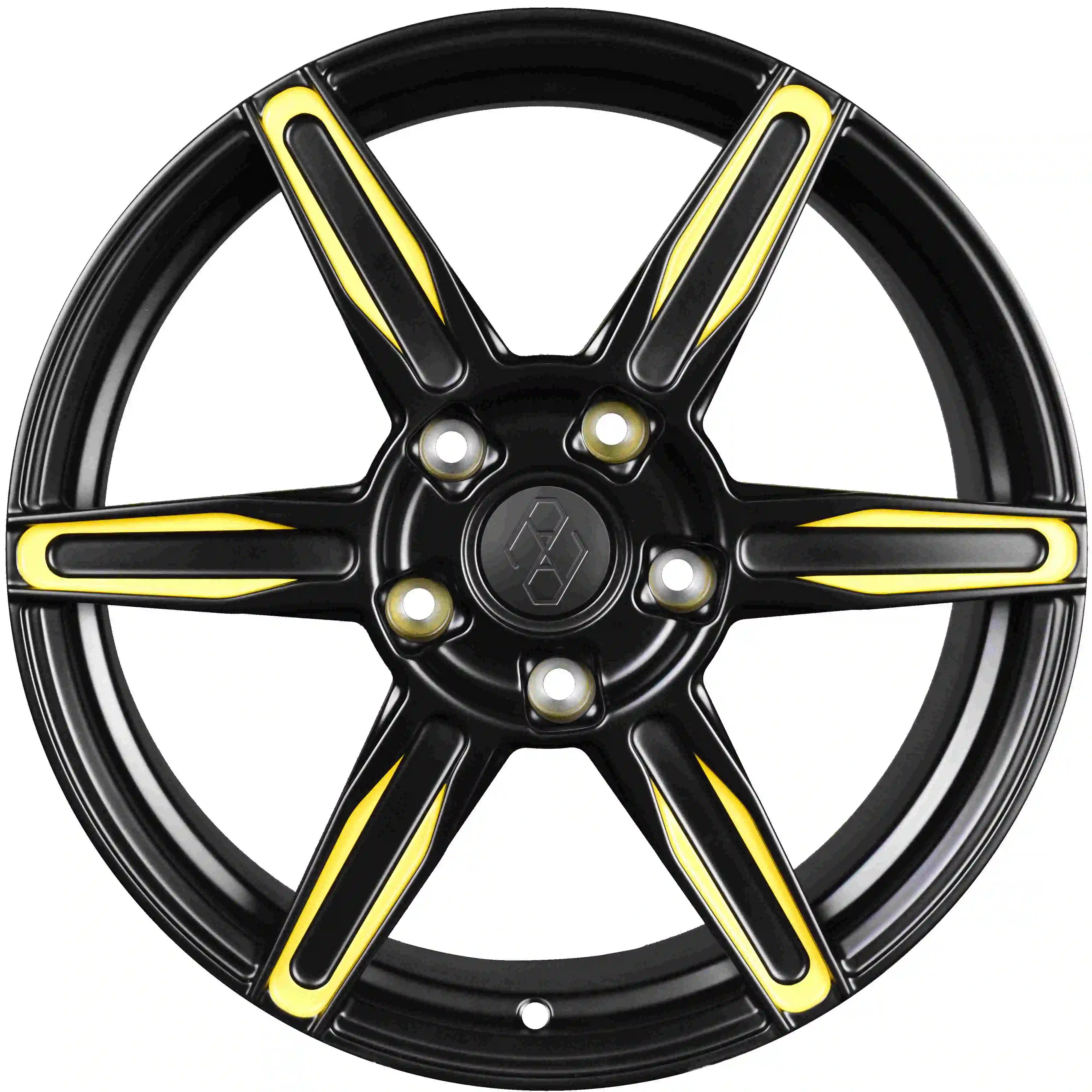 Pengzhen 18x11J Forged Matte Black and Yellow 6 Spoke Wheels for