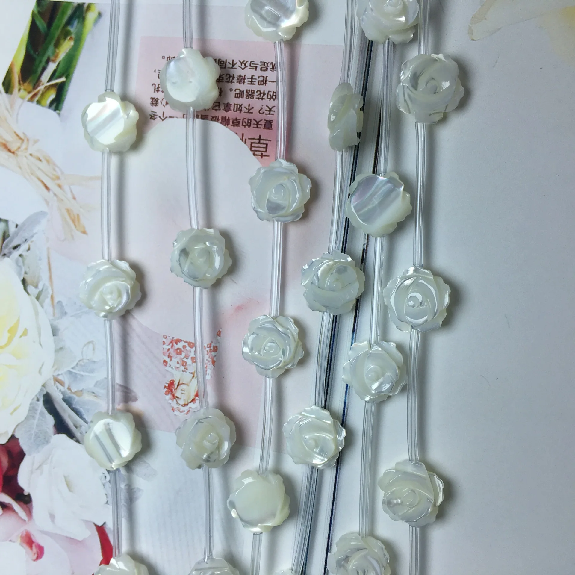 White Shell  Mother of Pearl Shell Beads Strand Rose Flower Shape Full/Half Drilled  for Making Earrings