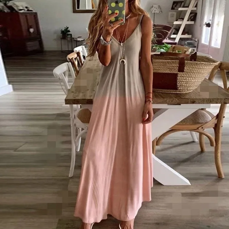Vestido Largo Con Tirantes Estampado Degradado Adelgazante Ajustado Europeo  Y Americano Nuevo Para Mujer - Buy Vestido Largo Simple,Vestido Largo,Sexy  Cuello En V De Corte Bajo Product on Alibaba.com