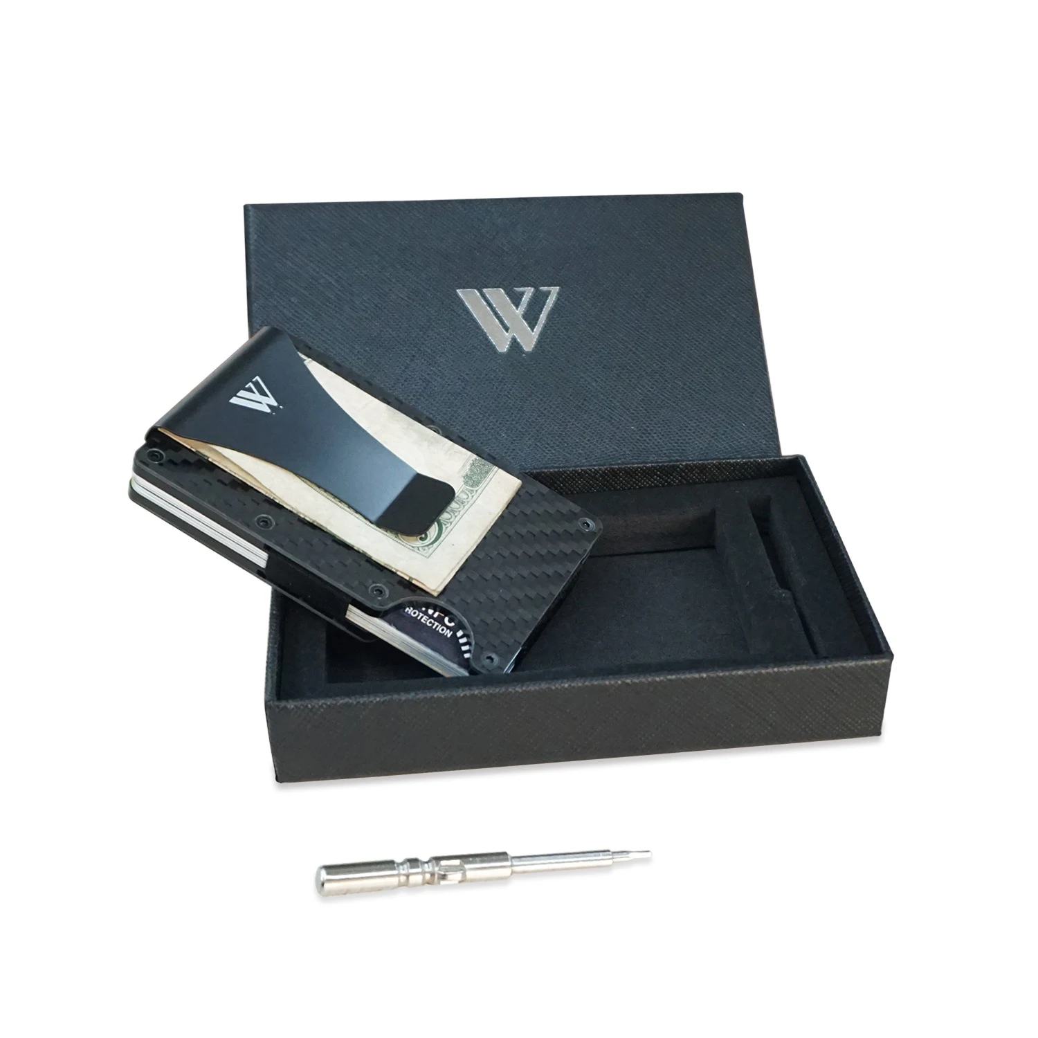 2021 Real Carbon Fiber Minimalist RFID Blocking Card Wallet Holder Metal Mens Wallet with Money Clip