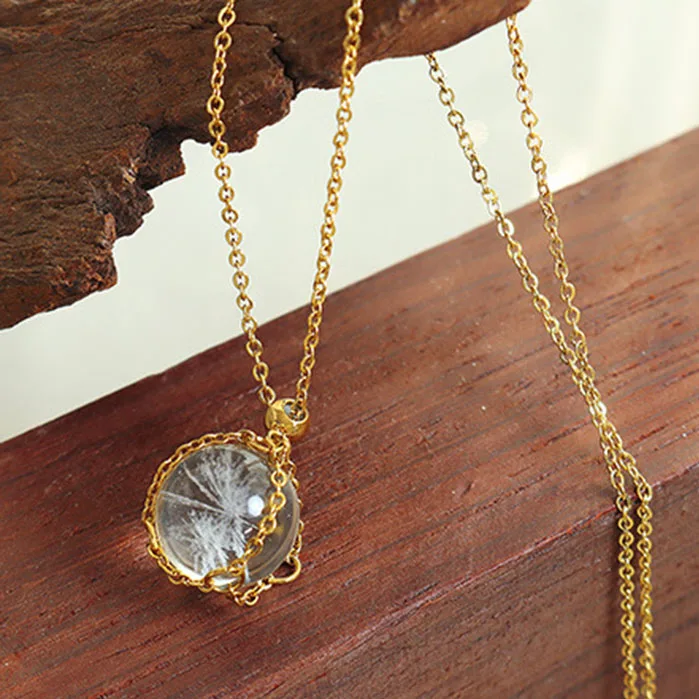 18K Gold Plated Crystal Ball Pendant Necklace Clavicle Chain
