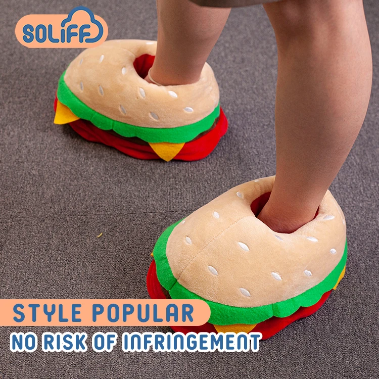 Hot Selling Stuffed Food Home Shoes Warm Women Gifts Furry Inner Plush Hamburger Fries Pizza Bread Slippers