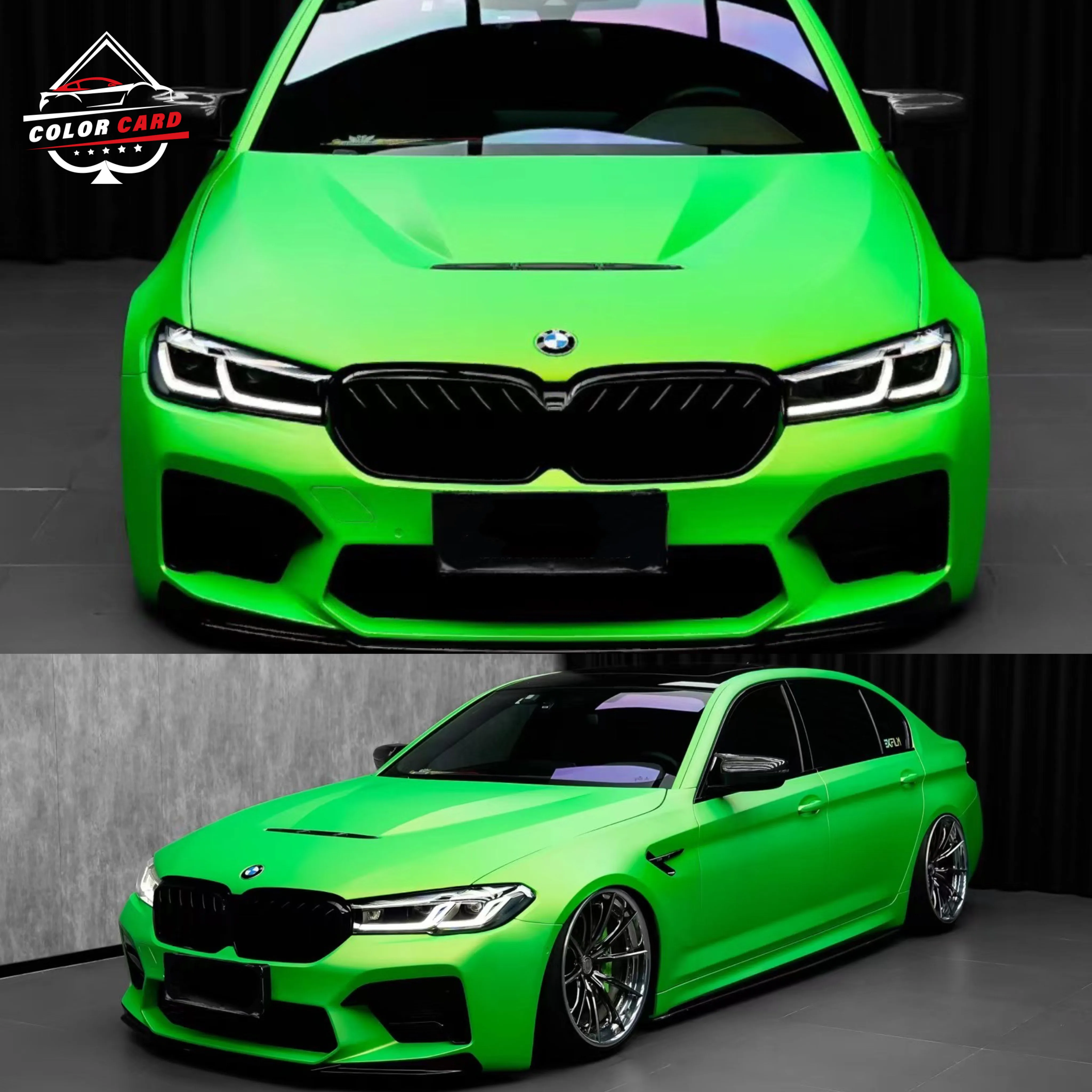 蛍光グリーン自己粘着車包装紙究極のフラット気泡フリー車両ステッカー