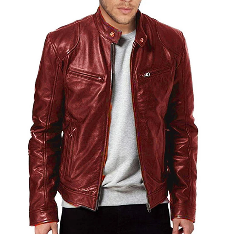 2024 PU Leather Zipper Men Spring Autumn Coat Men's Fashion Stand Collar Slim Casual Tops Jacket_voghion.com