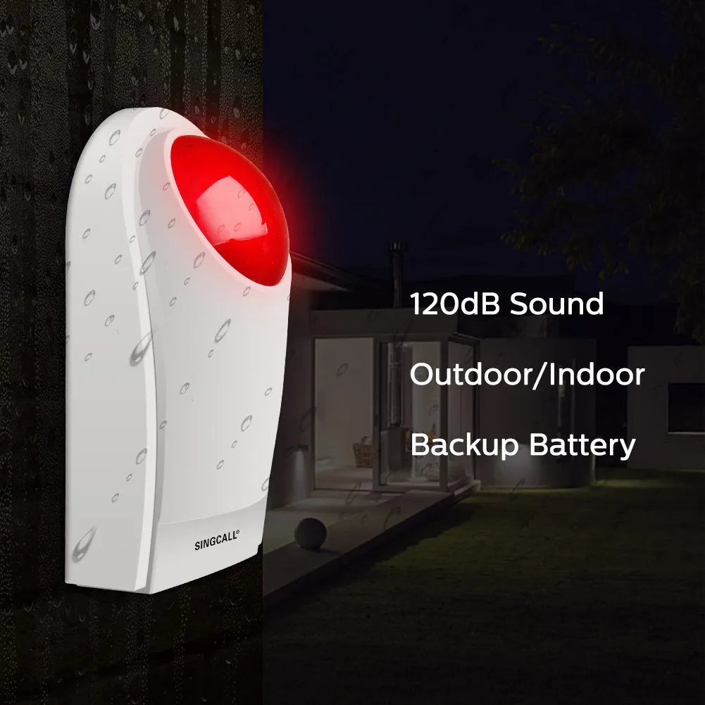 SINGCALL Home Security Bugalr Alarm System Call Button Pager Wireless Flash Strobe Siren for Toilet