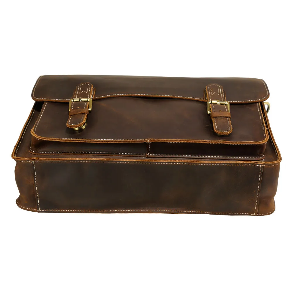 High Quality Factory Supply Vintage Real Leather Messenger Bag Crazy Horse Leather Laptop Bag Genuine Leather Briefcase for Men